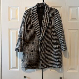 Theory Black White Tweed Long Line
Double Breasted Coat Medium